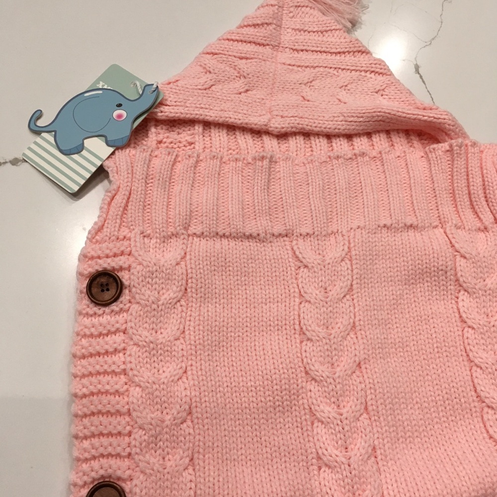XMWEALTHY Pink Knit Baby Swaddle Blanket Pink NWT with Hood Newborn Wrap